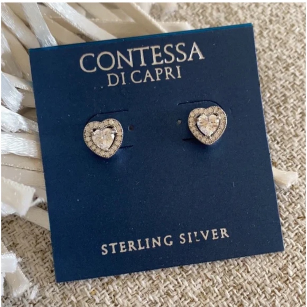 🪞 NEW halo heart shaped cz stone stud sterling silver earrings matching set